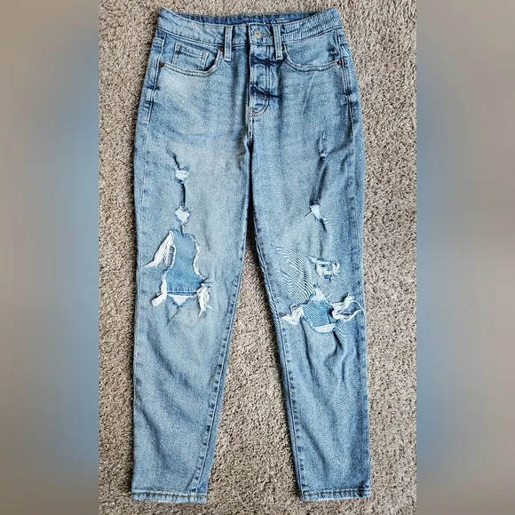 Old Navy High Rise "Distressed" Blue Jeans, Size 0 - Picture 1 of 3